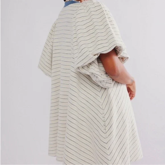 Free People Cream Striped Mini Dress with Blue Trim - Picture 4 of 10